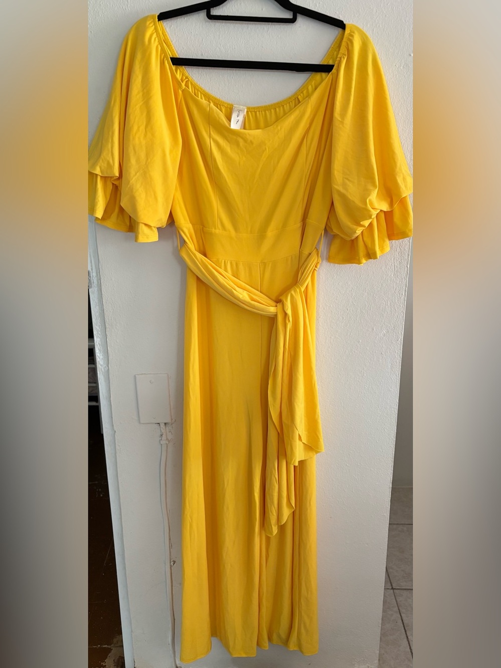 Yellow Flutter-Sleeve Jumpsuit with Self Tie Waist